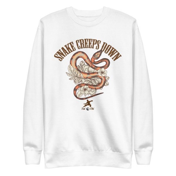 unisex-fleece-pullover-white-front-61961f87162f8.jpg Tai Chi Snake Creeps Down Unisex Light Color Fleece Sweater