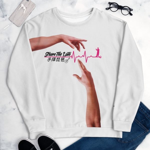 all-over-print-unisex-sweatshirt-white-front-62528ee259ed3 Tai Chi Strum the Lute Unisex Sweatshirt