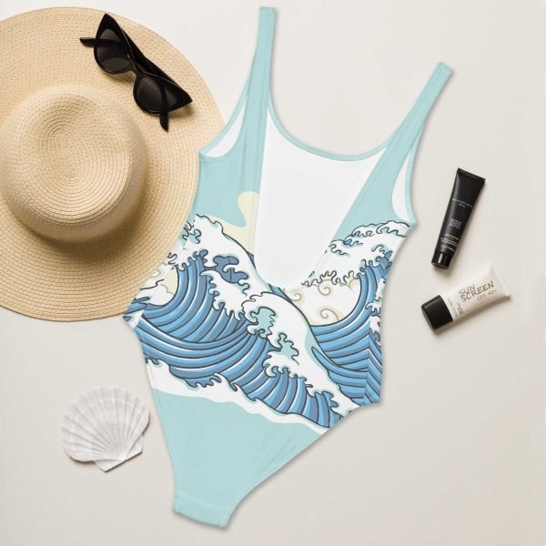 all-over-print-one-piece-swimsuit-white-back-62c2885416b7d Tai Chi Needle at Sea Bottom One-Piece Swimsuit