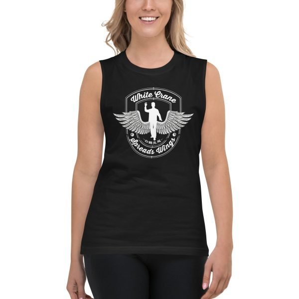 unisex-muscle-shirt-black-front-62cba4397b9e9.jpg Tai Chi White Crane Spreads Wings Unisex Tank Top