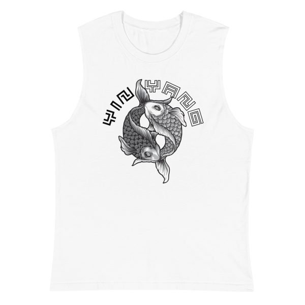 unisex-muscle-shirt-white-front-62c5250cf2873.jpg Tai Chi Yin Yang Koi Fish Unisex Tank Top