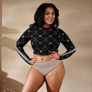 Modern Tai Chi Monogram Pattern Long-Sleeve Crop Top