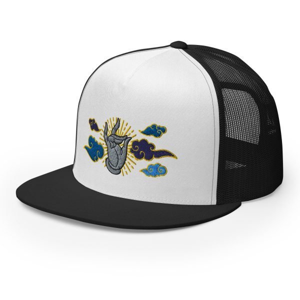 5-panel-trucker-cap-black-white-black-left-front-65cc65131371c.jpg Tai Chi Cloud Hand Embroidered 5-Panel Trucker Cap