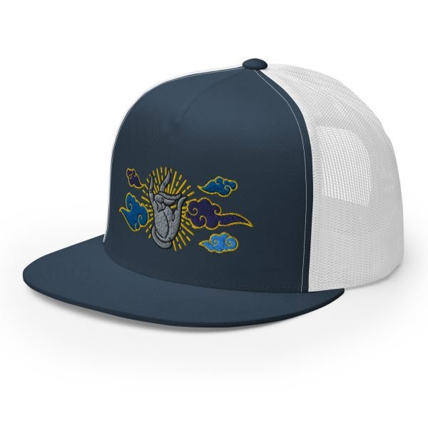 5-panel-trucker-cap-navy-white-left-front-65cc651313591.jpg Tai Chi Cloud Hand Embroidered 5-Panel Trucker Cap