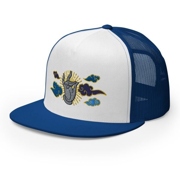 5-panel-trucker-cap-royal-white-royal-left-front-65cc651313b18.jpg Tai Chi Cloud Hand Embroidered 5-Panel Trucker Cap